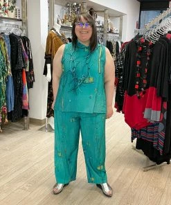 3 Potato 3 Potato Art Print Pleat Detail Relax Pant, Teal Multi 13 3 Potato 3 Potato Art Print Pleat Detail Relax Pant, Teal Multi