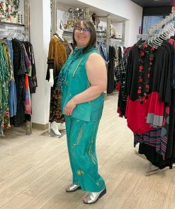 3 Potato Art Print Sleeveless Mock Neck Top, Teal Multi 12 3 Potato Art Print Sleeveless Mock Neck Top, Teal Multi