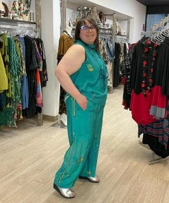 3 Potato Art Print Sleeveless Mock Neck Top, Teal Multi 14 3 Potato Art Print Sleeveless Mock Neck Top, Teal Multi