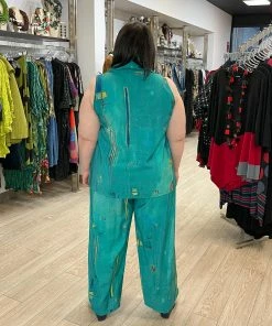 3 Potato Art Print Sleeveless Mock Neck Top, Teal Multi 15 3 Potato Art Print Sleeveless Mock Neck Top, Teal Multi