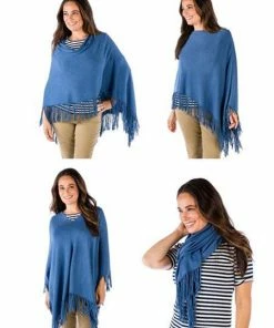Alashan Cashmere Cotton Cashmere Trade Wind Fringe Topper - Aquarium