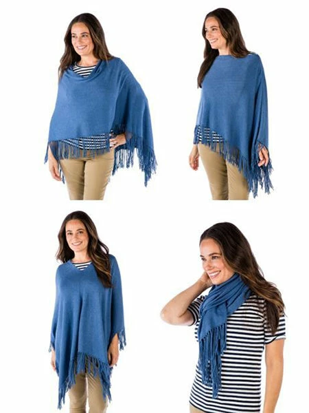 Alashan Cashmere Cotton Cashmere Trade Wind Fringe Topper - Aquarium