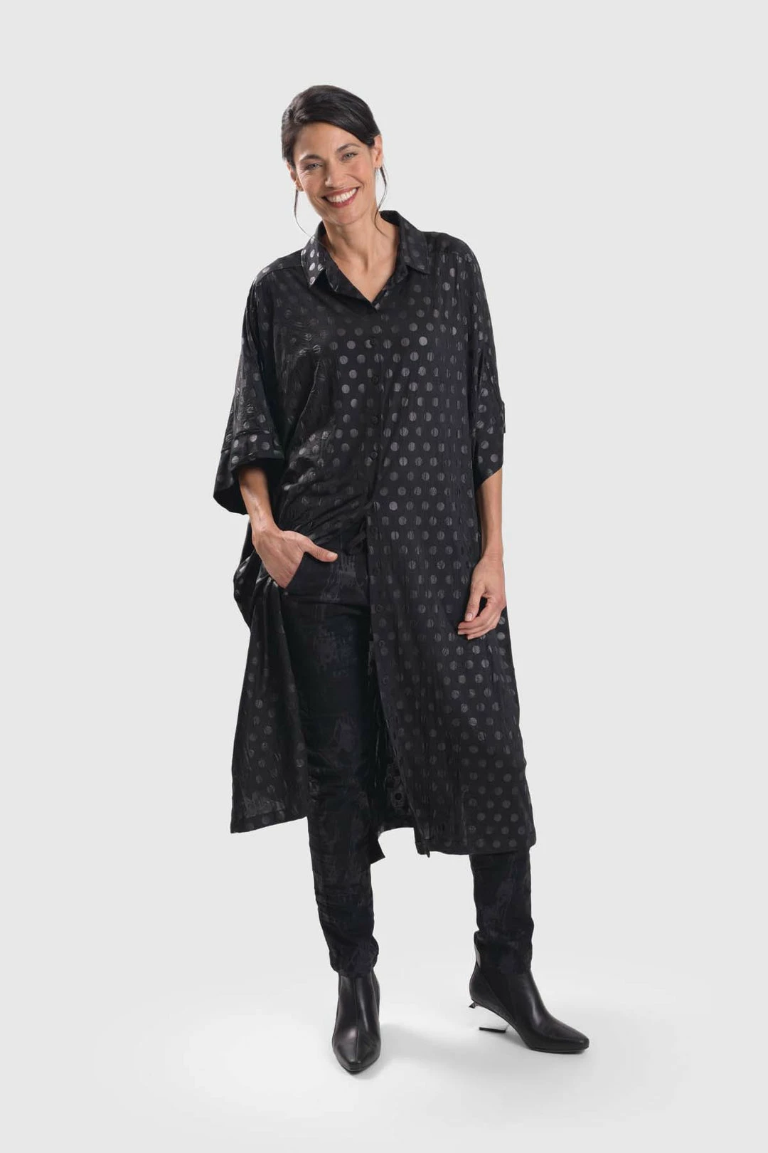 Alembika After Dark Tonal Polka Dot Shirt Dress, Circles