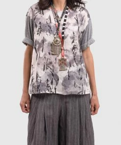 Alembika Linen Mix Boxy Top, Fog