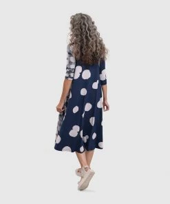Alembika Alembika Mixed Dot V Neck A-Line Dress, Navy
