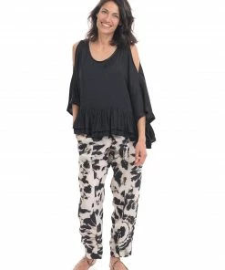 Alembika Satin Cold Shoulder Ruffle Top, Black Alembika