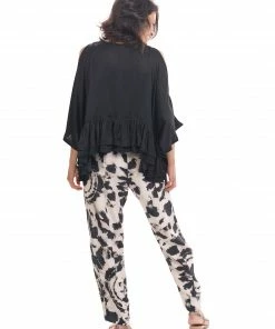 Alembika Satin Cold Shoulder Ruffle Top, Black Alembika