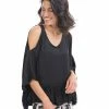 Alembika Satin Cold Shoulder Ruffle Top, Black Alembika