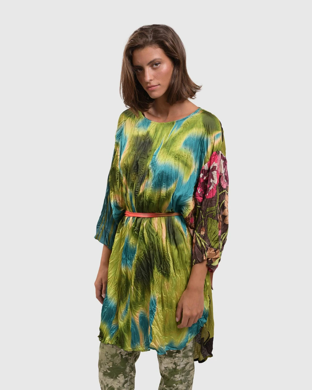 Alembika Satin Crush Dot Mesh Back Tunic, Aquamarine Alembika