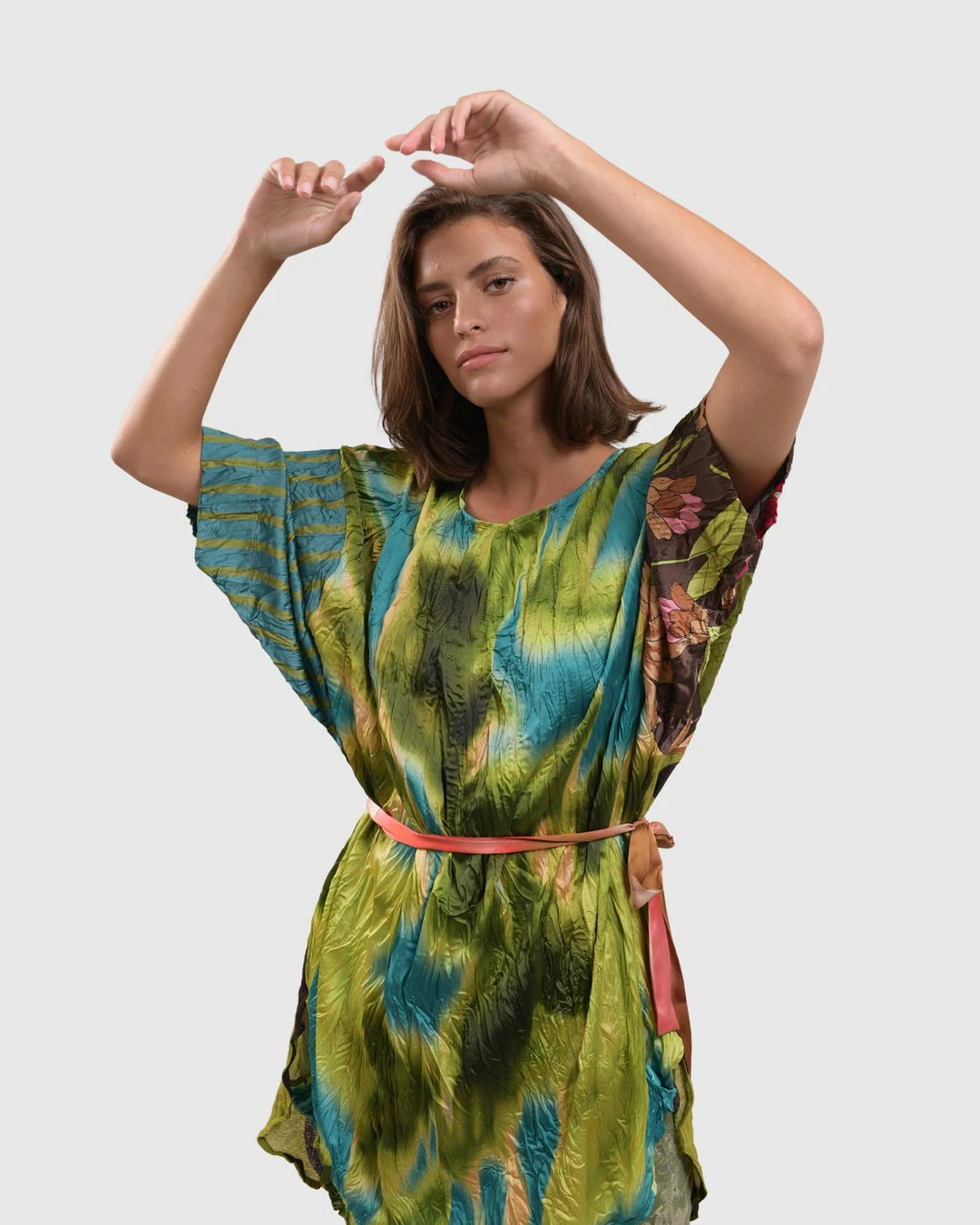 Alembika Satin Crush Dot Mesh Back Tunic, Aquamarine Alembika