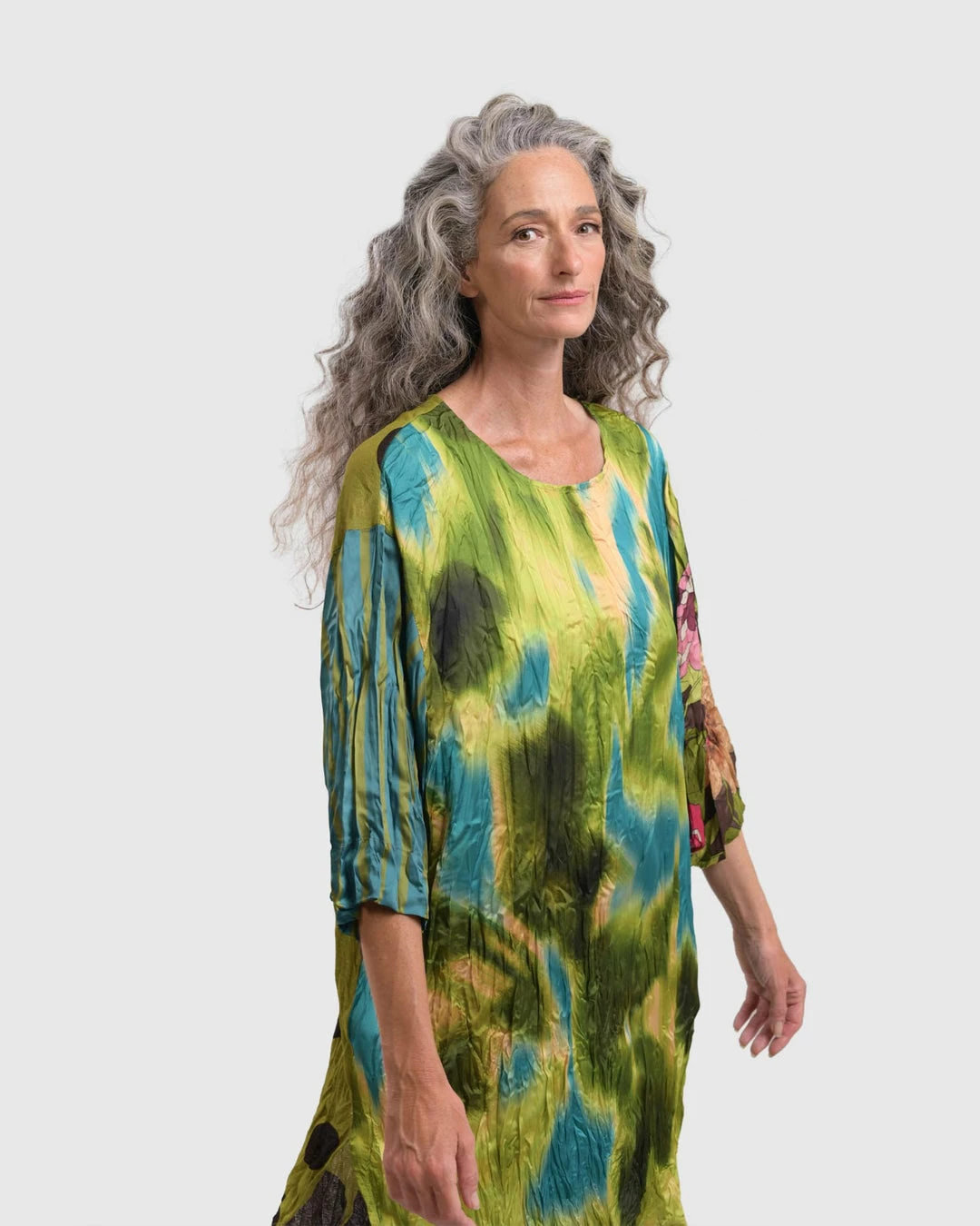 Alembika Satin Crush Dot Mesh Back Tunic, Aquamarine Alembika