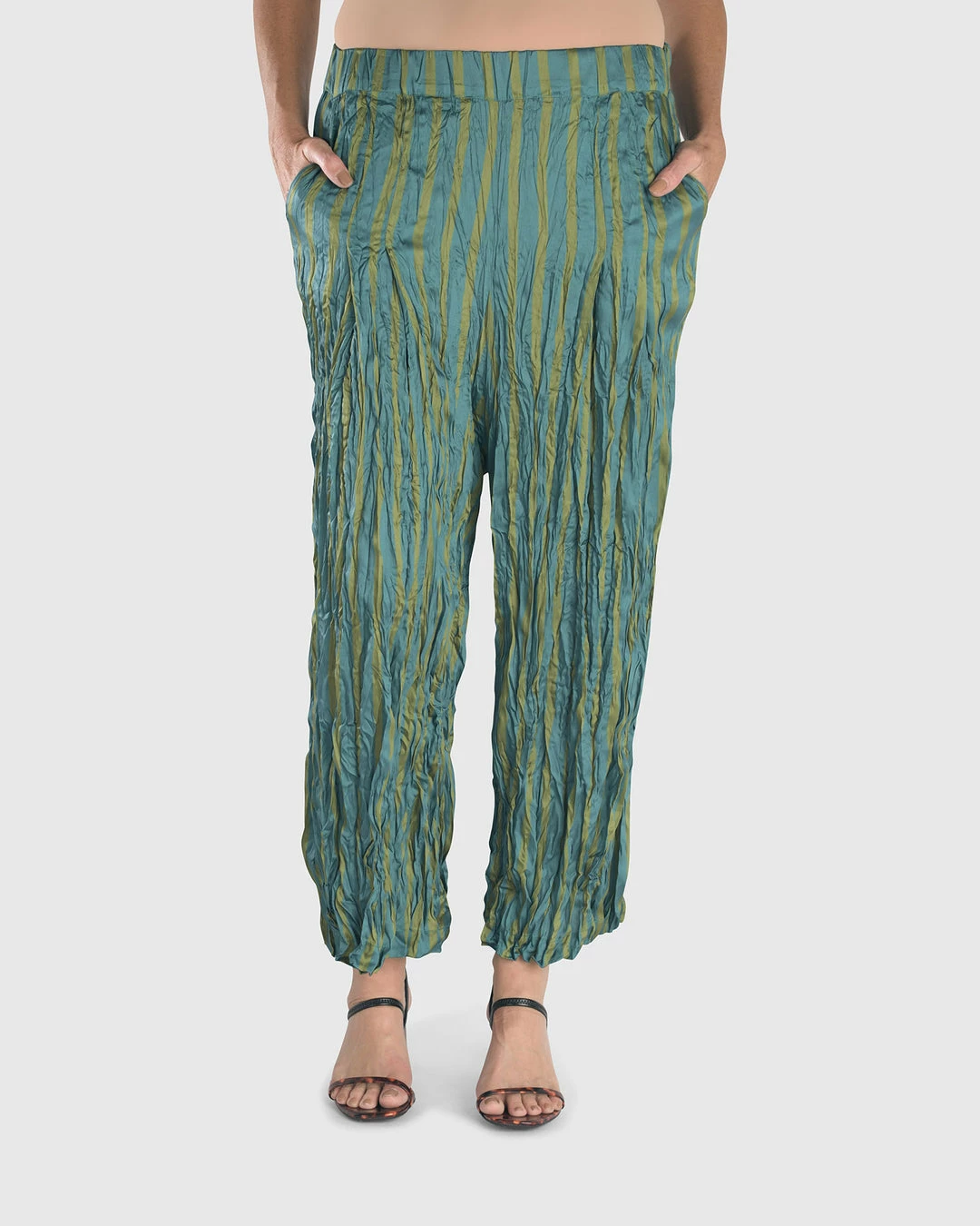 Alembika Satin Crush Striped Pant, Turquoise 3 Alembika Satin Crush Striped Pant, Turquoise