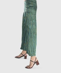 Alembika Satin Crush Striped Pant, Turquoise