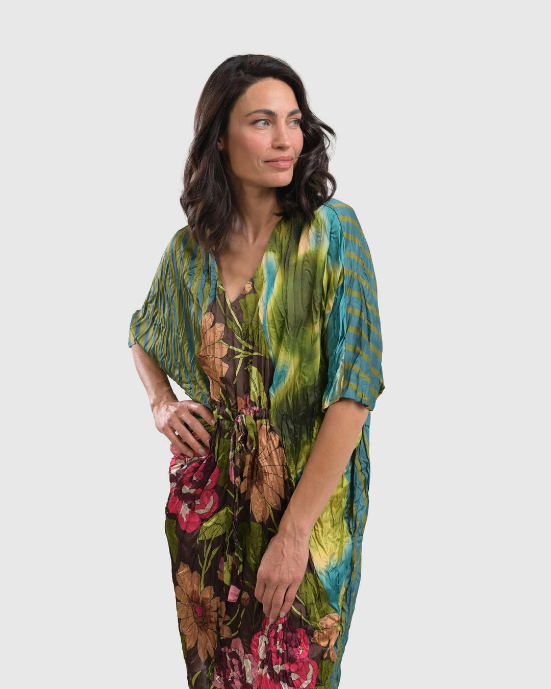 Alembika Satin Crush V Neck Dress, Aquamarine Alembika 8 Alembika Satin Crush V Neck Dress, Aquamarine Alembika