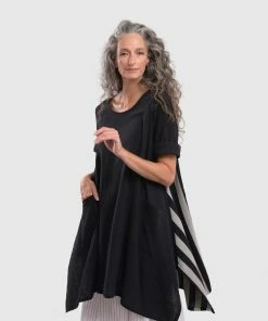 Alembika Striped Back Gauze Tunic, Black Alembika