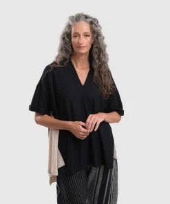 Alembika Alembika Striped Knit Accent V Neck Swing Top, Multi