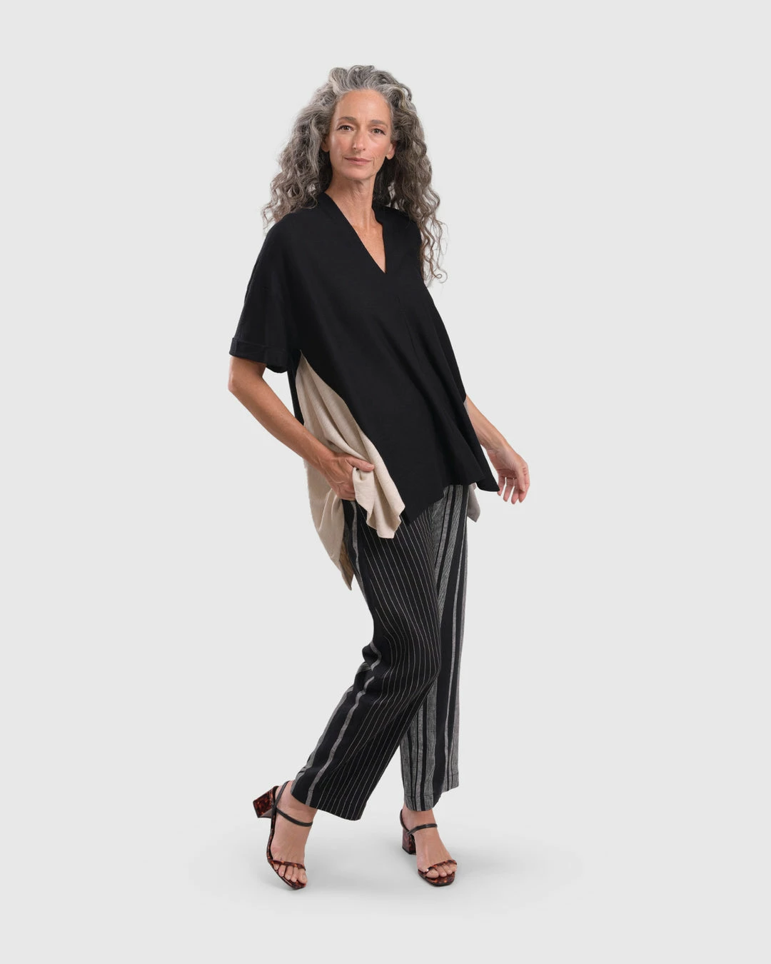 Alembika Alembika Striped Knit Accent V Neck Swing Top, Multi 10 Alembika Alembika Striped Knit Accent V Neck Swing Top, Multi