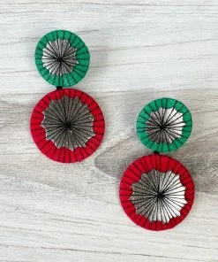 Beyond Threads Double Shiitake Earrings, Green/Red