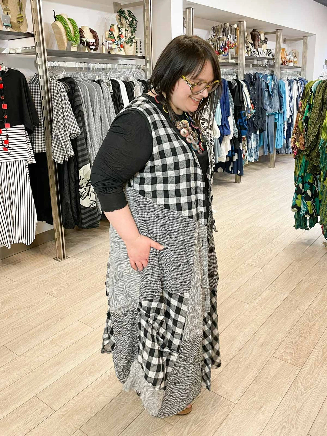 Bodil Long Vest/Dress, Black/White