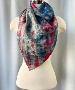 Carter Smith Scarves Shibori Rectangular Silk Scarf, Grey Pink Blue