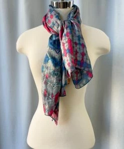 Carter Smith Scarves Shibori Rectangular Silk Scarf, Grey Pink Blue