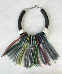 Christina Brampti Christina Brampti Tulle & Cord Fringe On Chunky Cord Necklace, Black Multi