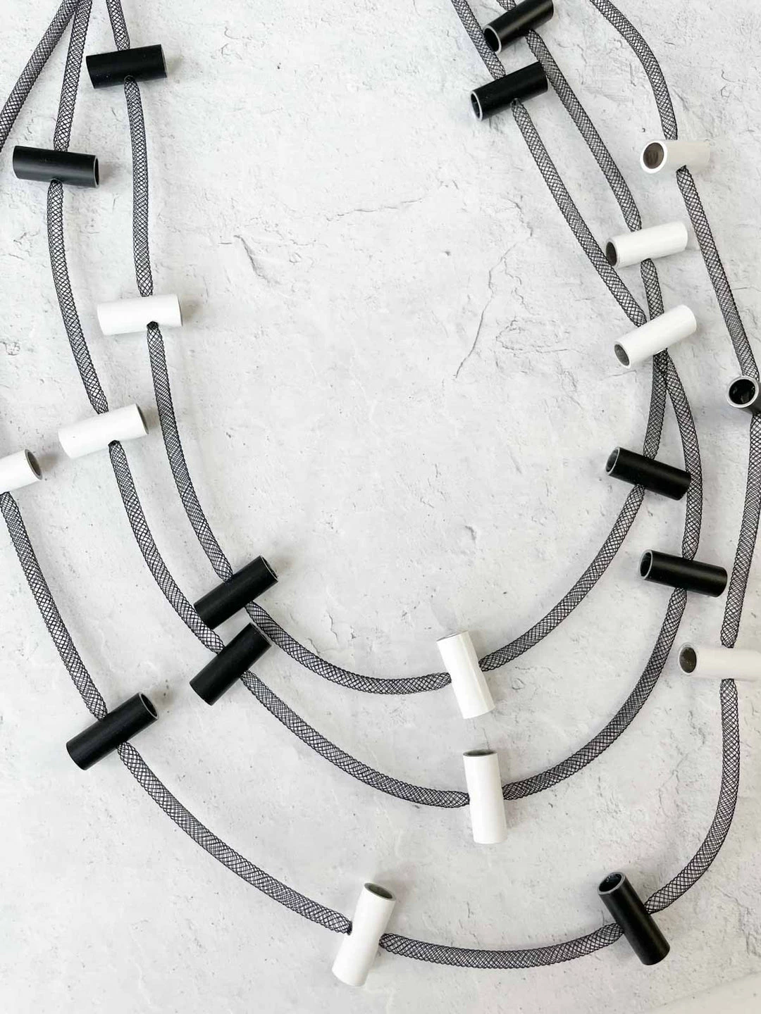 Christina Brampti 32" 3 Strand Aluminum Tube Station Necklace, Black/Silver/White