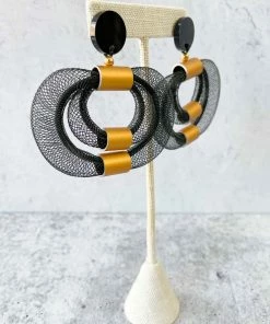 Christina Brampti Christina Brampti Large Double Mesh & Cord Hoop Earrings, Black/Gold