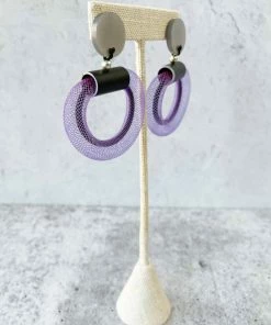 Christina Brampti Christina Brampti Small Mesh & Cord Hoop Earrings, Purple/Black