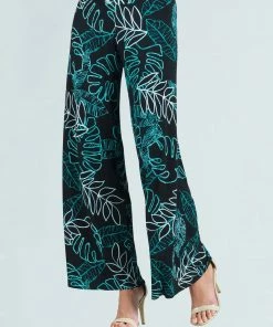 Clara Sunwoo Tropical Leaf Print Palazzo Pant, Black/Aqua Clara Sunwoo