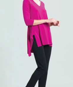 Clara Sunwoo V-Neck Hi-Low Envelope Hem Tunic, Magenta Clara Sunwoo