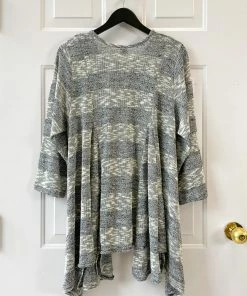 Dress To Kill Tulip Pullover, Grey Random Stripe Dress To Kill