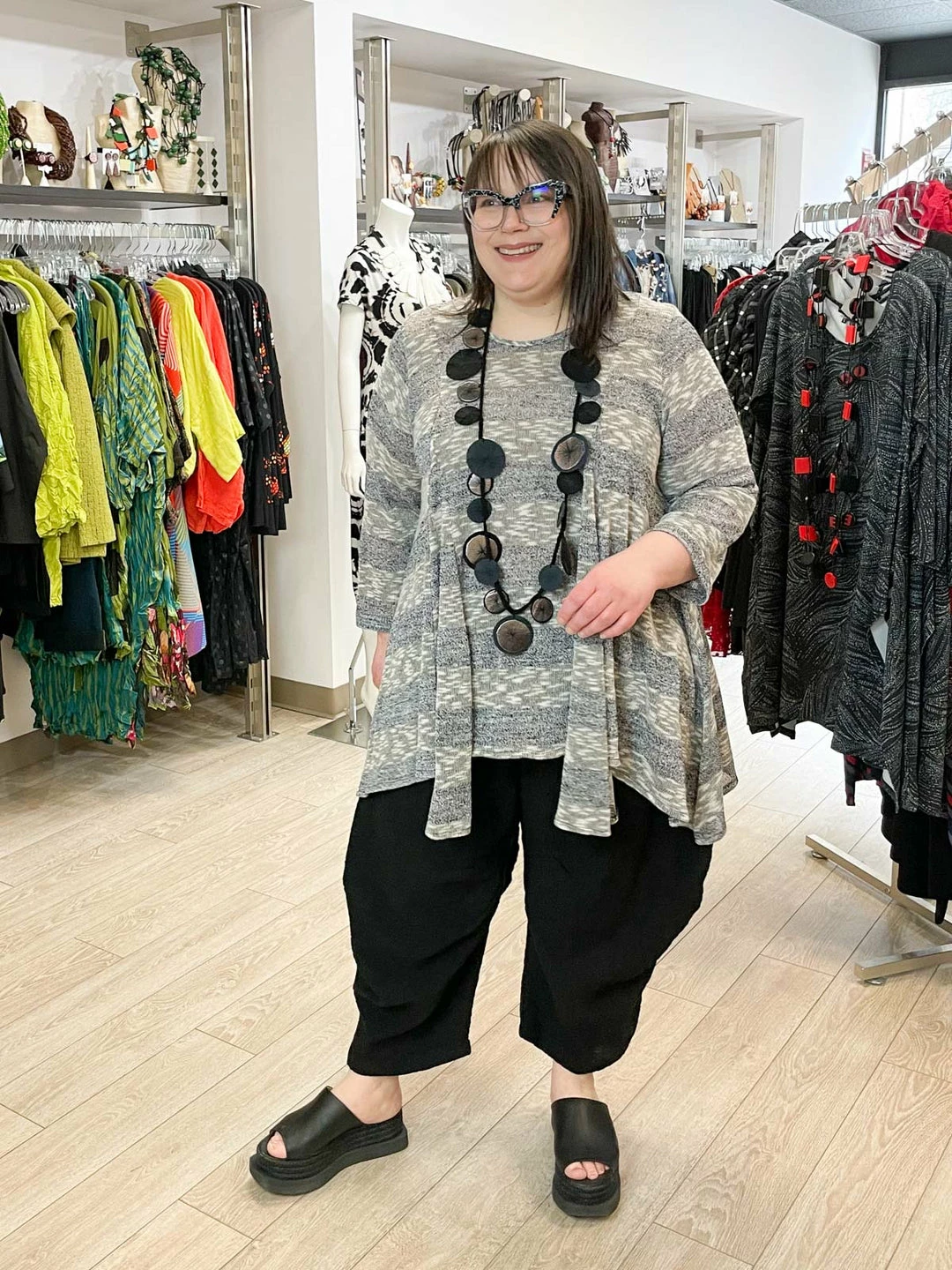 Dress To Kill Tulip Pullover, Grey Random Stripe Dress To Kill