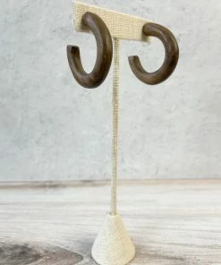 Escape From Paris Wooden Hoop Earrings, Dark Natural