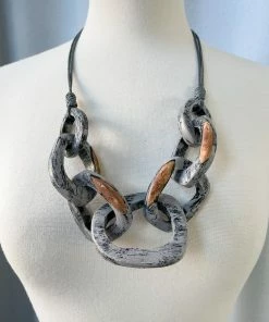 Escape From Paris Escape From Paris Chunky Wooden Rings Necklace, Grey