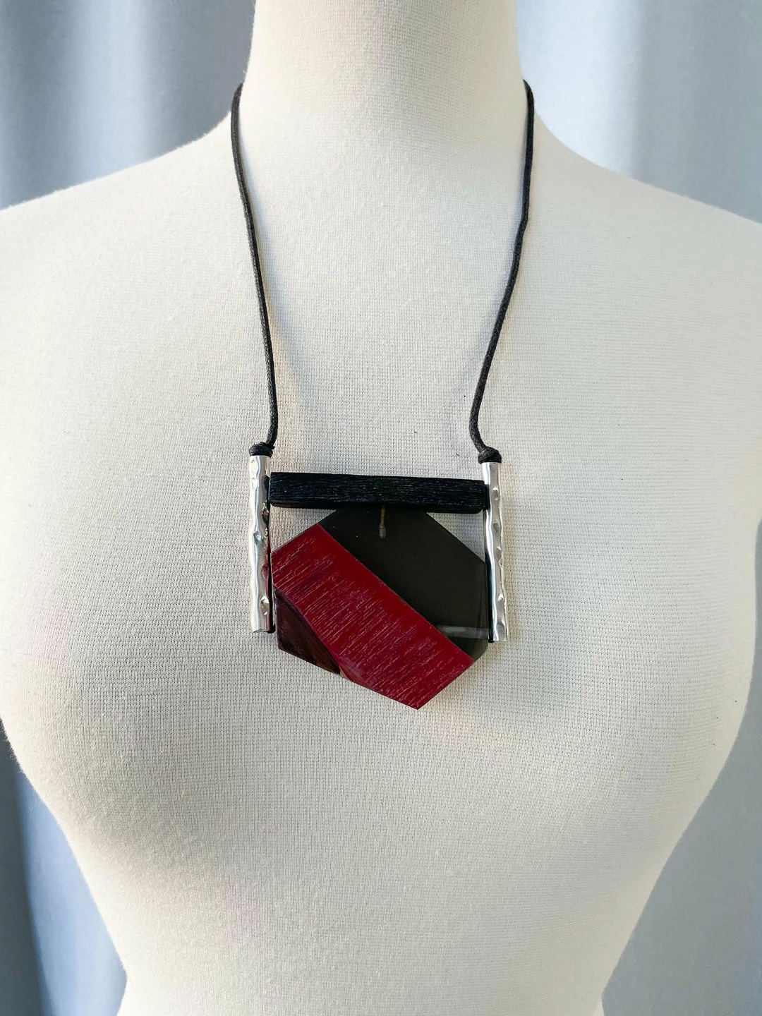 Escape From Paris Geometric Wood Resin Metal Tube Necklace, Ruby 5 Escape From Paris Geometric Wood Resin Metal Tube Necklace, Ruby