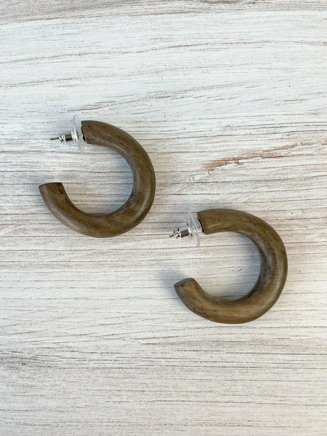 Escape From Paris Wooden Hoop Earrings, Dark Natural 3 Escape From Paris Wooden Hoop Earrings, Dark Natural