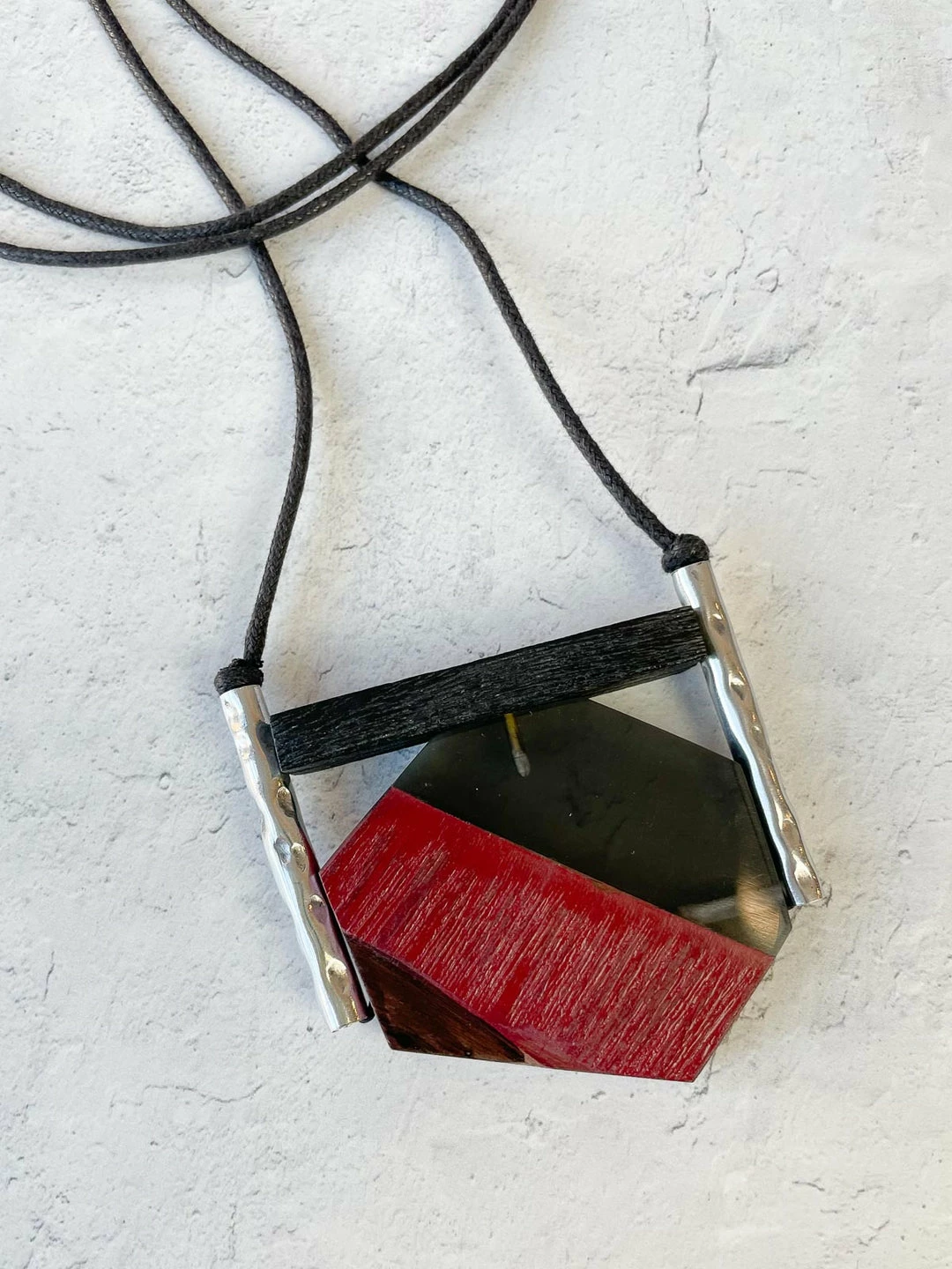 Escape From Paris Geometric Wood Resin Metal Tube Necklace, Ruby 4 Escape From Paris Geometric Wood Resin Metal Tube Necklace, Ruby