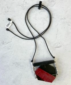 Escape From Paris Geometric Wood Resin Metal Tube Necklace, Ruby