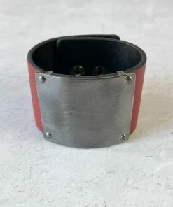 Escape From Paris Escape From Paris Metal Center Leather Cuff, Ruby/Brushed Gunmetal 8 Escape From Paris Escape From Paris Metal Center Leather Cuff, Ruby/Brushed Gunmetal