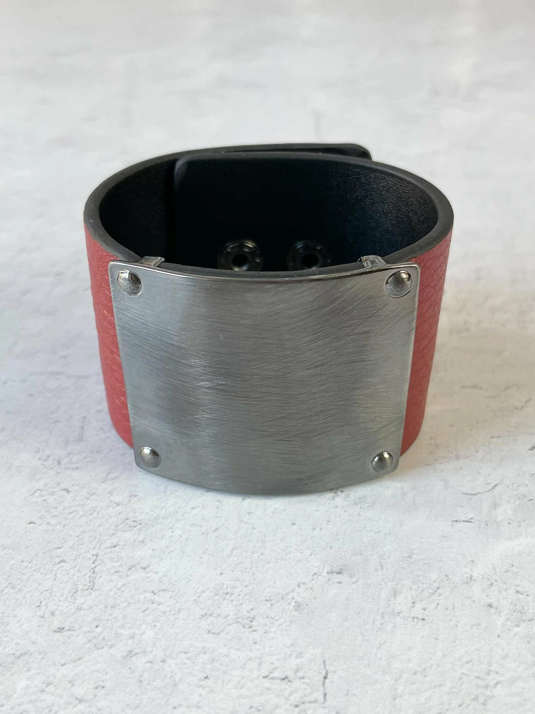 Escape From Paris Escape From Paris Metal Center Leather Cuff, Ruby/Brushed Gunmetal 5 Escape From Paris Escape From Paris Metal Center Leather Cuff, Ruby/Brushed Gunmetal