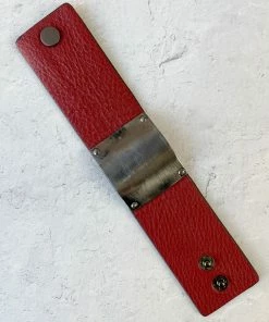 Escape From Paris Escape From Paris Metal Center Leather Cuff, Ruby/Brushed Gunmetal 9 Escape From Paris Escape From Paris Metal Center Leather Cuff, Ruby/Brushed Gunmetal