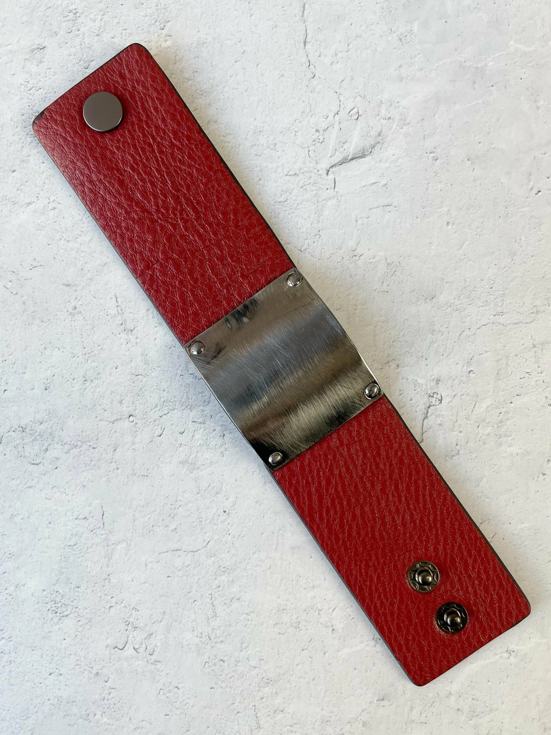 Escape From Paris Escape From Paris Metal Center Leather Cuff, Ruby/Brushed Gunmetal 6 Escape From Paris Escape From Paris Metal Center Leather Cuff, Ruby/Brushed Gunmetal