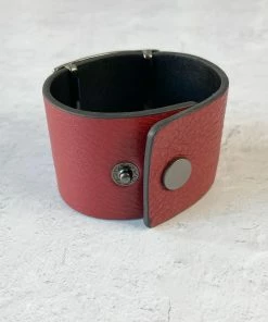 Escape From Paris Escape From Paris Metal Center Leather Cuff, Ruby/Brushed Gunmetal