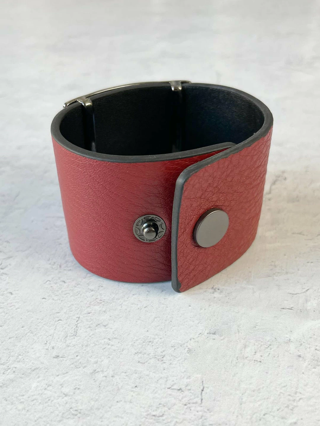 Escape From Paris Escape From Paris Metal Center Leather Cuff, Ruby/Brushed Gunmetal 4 Escape From Paris Escape From Paris Metal Center Leather Cuff, Ruby/Brushed Gunmetal