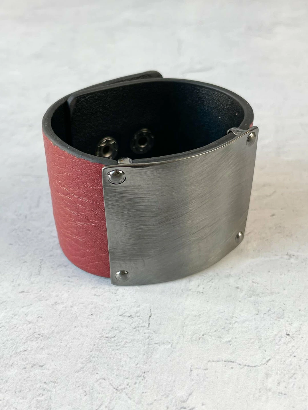 Escape From Paris Escape From Paris Metal Center Leather Cuff, Ruby/Brushed Gunmetal 3 Escape From Paris Escape From Paris Metal Center Leather Cuff, Ruby/Brushed Gunmetal