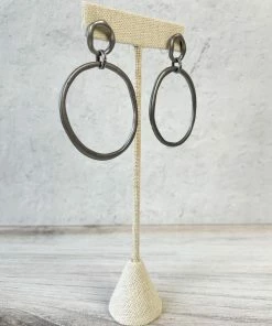 Escape From Paris Hammered Circled Drop Earrings, Matte Gunmetal