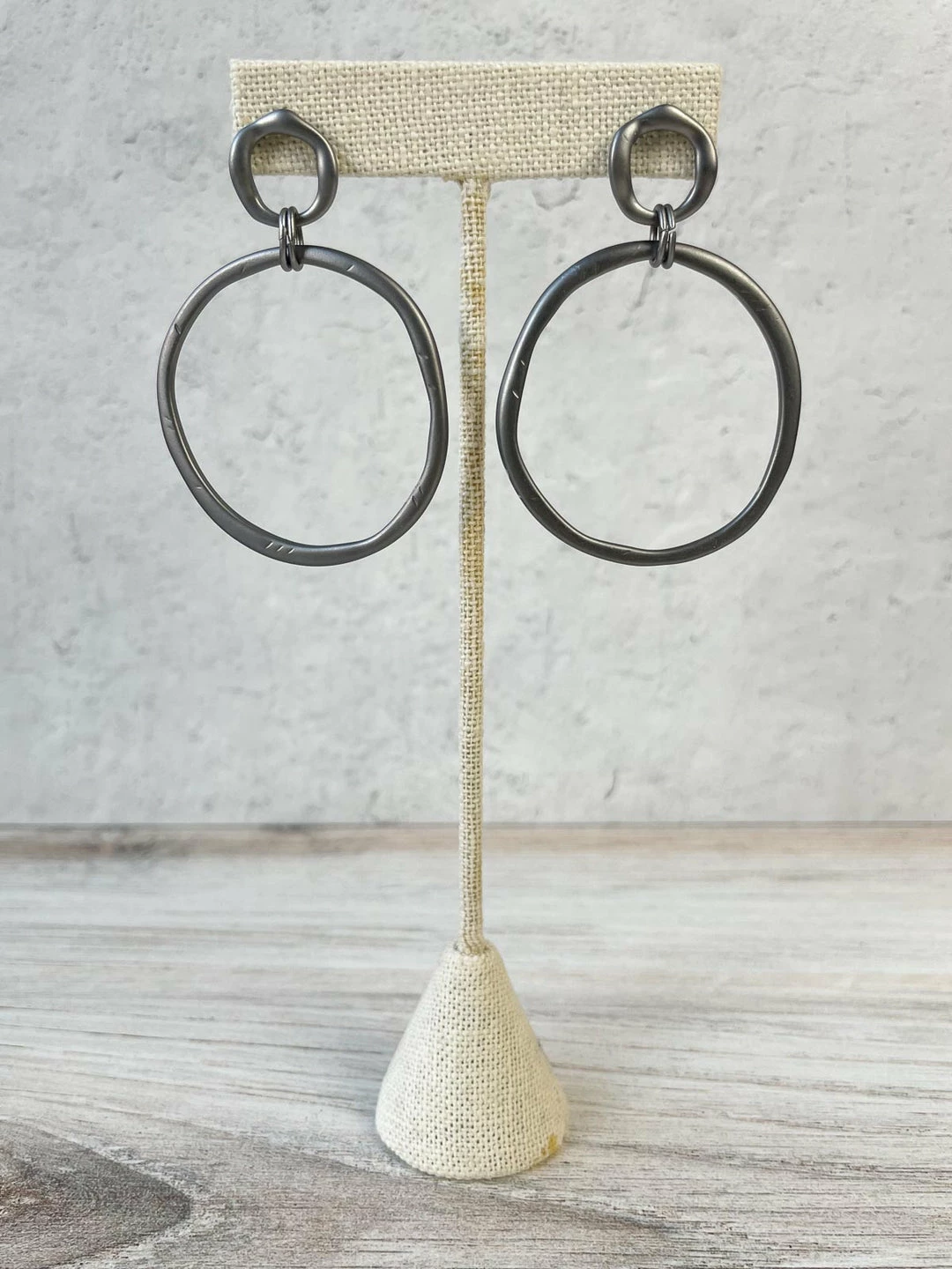 Escape From Paris Hammered Circled Drop Earrings, Matte Gunmetal 3 Escape From Paris Hammered Circled Drop Earrings, Matte Gunmetal