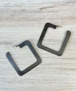 Escape From Paris Large Square Hoop Earrings, Brushed Hematite Escape From Paris