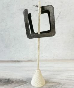 Escape From Paris Large Square Hoop Earrings, Brushed Hematite Escape From Paris